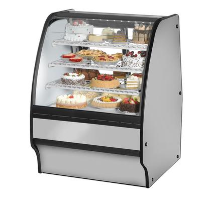 True TGM-R-36-SC/SC-S-W 36 1/4" Full Service Bakery Case w/ Curved Glass - 4 Levels, 115v, Silver | True Refrigeration