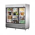 True TSD-69G-LD 78 1/10" 3 Section Reach In Refrigerator, (3) Sliding Glass Doors, 115v, Silver | True Refrigeration