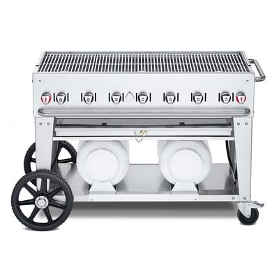 Crown Verity CV-CCB-48-LP 46" Mobile Gas Commercial Outdoor Grill w/ Undershelf, Liquid Propane, 6 Burners, LP Gas, Stainless Steel, Gas Type: LP