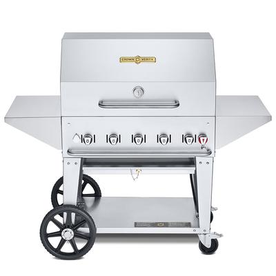 Crown Verity CV-MCB-36PRO-NG 36" Mobile Commercial Outdoor Charbroiler w/ 5 Burners - Roll Dome, Natural Gas, 75,000 BTU, Stainless Steel, Gas Type: NG