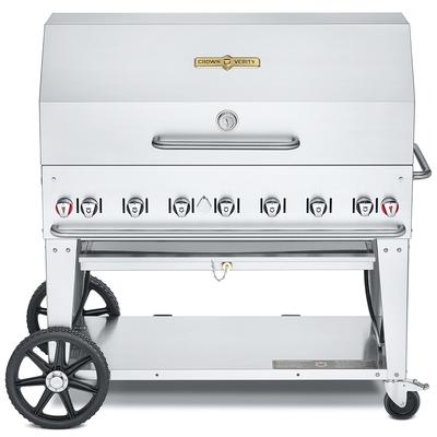 Crown Verity CV-MCB-48-SI-BULK-RDP 46" Mobile Gas Commercial Outdoor Charbroiler w/ Roll Dome, Liquid Propane, 6 Burners, LP, Stainless Steel, Gas Type: LP