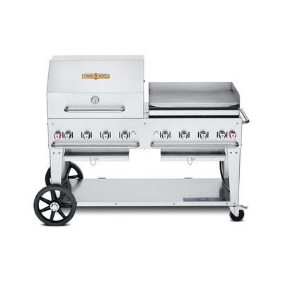 Crown Verity CV-MCB-60RGP-NG 58" Mobile Gas Commercial Outdoor Charbroiler w/ Griddle, Natural Gas, Stainless Steel, Gas Type: NG