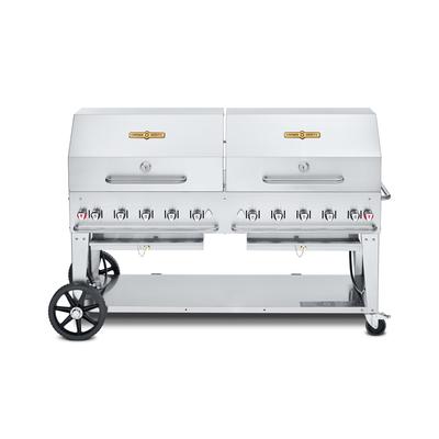 Crown Verity CV-MCB-72-SI50/100-RDP 70" Mobile Gas Commercial Outdoor Charbroiler w/ Roll Domes, Liquid Propane, Stainless Steel, LP Gas, Gas Type: LP