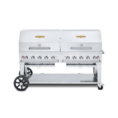 Crown Verity CV-MCB-72-SI-BULK-RDP 72" Mobile Gas Commercial Outdoor Charbroiler w/ Roll Domes, Liquid Propane, LP Gas, 159,000 BTU, Stainless Steel, Gas Type: LP