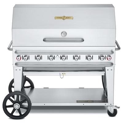Crown Verity CV-RCB-48RDP-SI50/100 46" Mobile Gas Commercial Outdoor Grill w/ Roll Dome, Liquid Propane, 6 Burners, LP Gas, Stainless Steel, Gas Type: LP