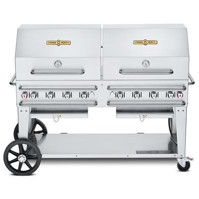 Crown Verity CV-RCB-60RDP-SI-BULK 58" Mobile Gas Commercial Outdoor Grill w/ Roll Domes, Liquid Propane, 8 Burners, LP Gas, Stainless Steel, Gas Type: LP