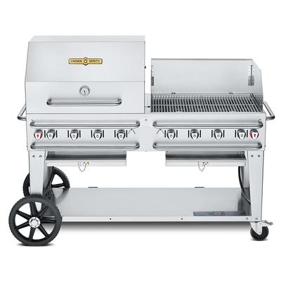 Crown Verity CV-RCB-60RWP-SI50/100 58" Mobile Gas Commercial Outdoor Grill w/ Roll Dome, Liquid Propane, 8 Burners, LP Gas, Stainless Steel, Gas Type: LP