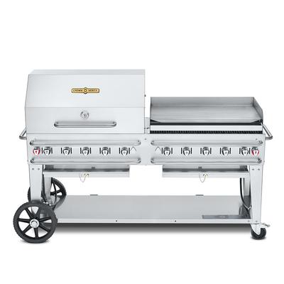 Crown Verity CV-RCB-72RGP-SI-BULK 70" Mobile Gas Commercial Outdoor Grill w/ Roll Dome, Liquid Propane, Griddle Package, Stainless Steel, Gas Type: LP