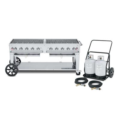 Crown Verity CV-MCC-72 70" Mobile Gas Commercial Outdoor Charbroiler w/ Water Pan, Liquid Propane, Stainless Steel, Gas Type: LP