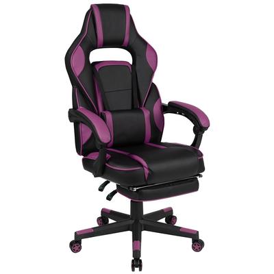 Flash Furniture CH-00288-PR-GG Swivel Gaming Chair w/ Footrest - LeatherSoft Back & Seat, Black/Purple