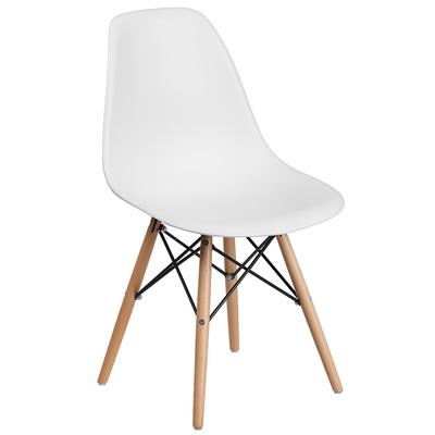 Flash Furniture FH-130-DPP-WH-GG Elon Accent Side Chair - White Plastic Seat, Wood Base