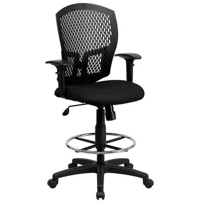 Flash Furniture WL-3958SYG-BK-AD-GG Swivel Drafting Stool w/ Arms & Mid Back - Black Fabric Upholstery