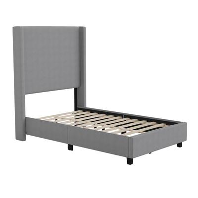 Flash Furniture YK-1077-GY-T-GG Twin Size Platform Bed Frame w/ Wingback Headboard - Plastic, Gray