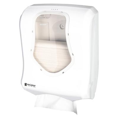 San Jamar T1770WHCL Wall Mount Paper Towel Dispenser w/ (500) Multifold Capacity - Plastic, White/Clear, Impact-Resistant Plastic