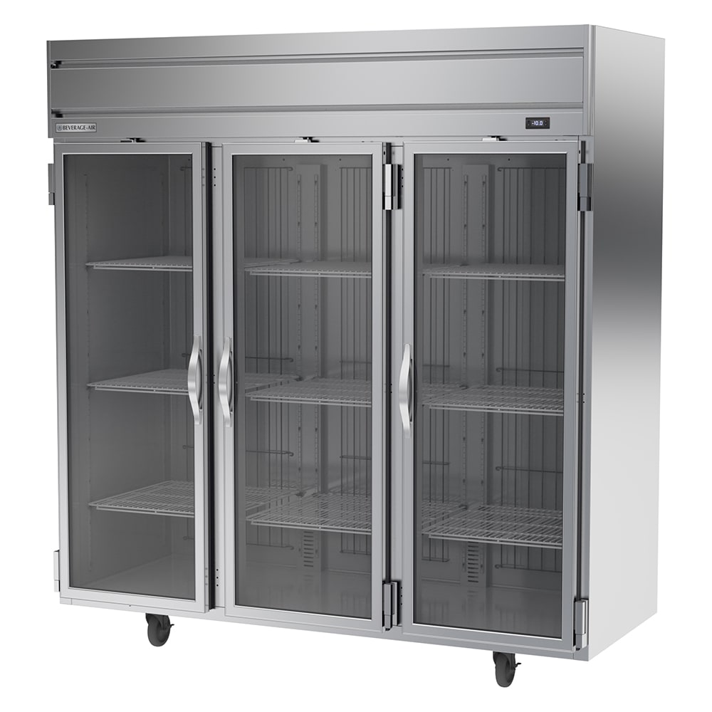 Beverage-Air HFP3HC-1G 78" Horizon Series 3 Section Reach In Freezer, 3 Left/Right Hinge Glass Doors, 115v, Stainless Steel
