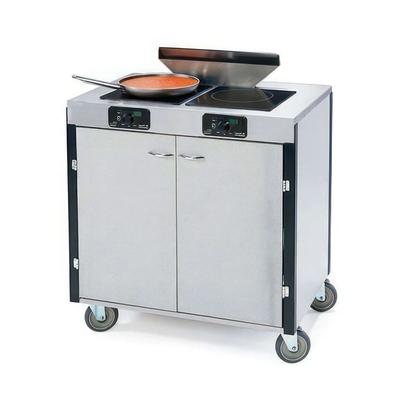 Lakeside 2075 HRMAP 40 1/2" High Mobile Cooking Cart w/ 2 Induction Stove, Hard Rock Maple, Beige