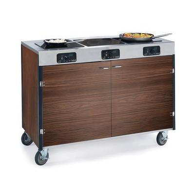 Lakeside 2080 WAL 35 1/2" High Mobile Cooking Cart w/ 3 Induction Stove, Walnut, Walnut brown