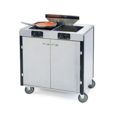 Lakeside 2085 HRMAP 40 1/2" High Mobile Cooking Cart w/ 3 Induction Stove, Hard Rock Maple, Beige