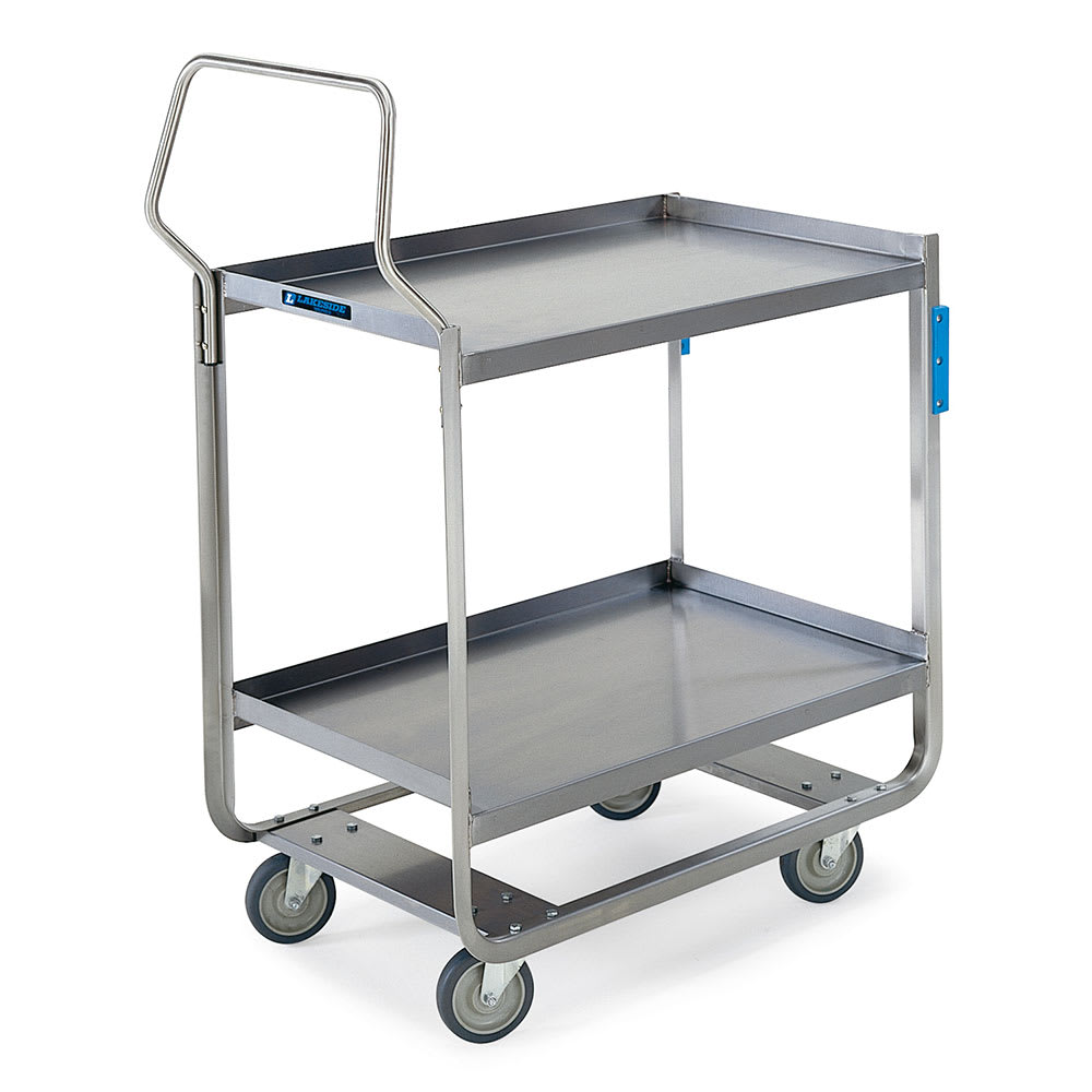 Lakeside 4743 2 Level Stainless Utility Cart w/ 700 lb Capacity, Raised Ledges, Silver