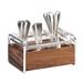 Cal-Mil 3700-49 Mid-Century 3 Compartment Flatware Holder - 9 1/2"L x 6 1/2"W x 5 1/2"H, Walnut/Chrome, Brown