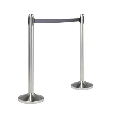 American Metalcraft RSRTGY 15" Portable Barrier System - Retractable Tape, Grey/Stainless, Silver