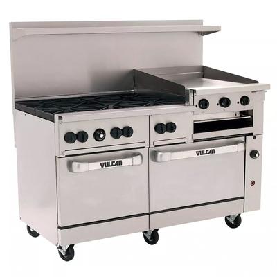 Vulcan 60SS-6B24GBP 60" 6 Burner Commercial Gas Range w/ Griddle/Broiler & 2 Standard Ovens, Liquid Propane, Stainless Steel, Gas Type: LP