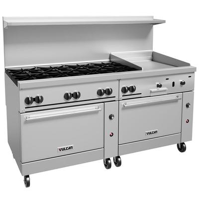 Vulcan 72SC-8B24G LP 72" 8 Burner Commercial Gas Range w/ Griddle & 1 Standard Oven & 1 Convection Oven, Liquid Propane, Stainless Steel, Gas Type: LP, 115 V