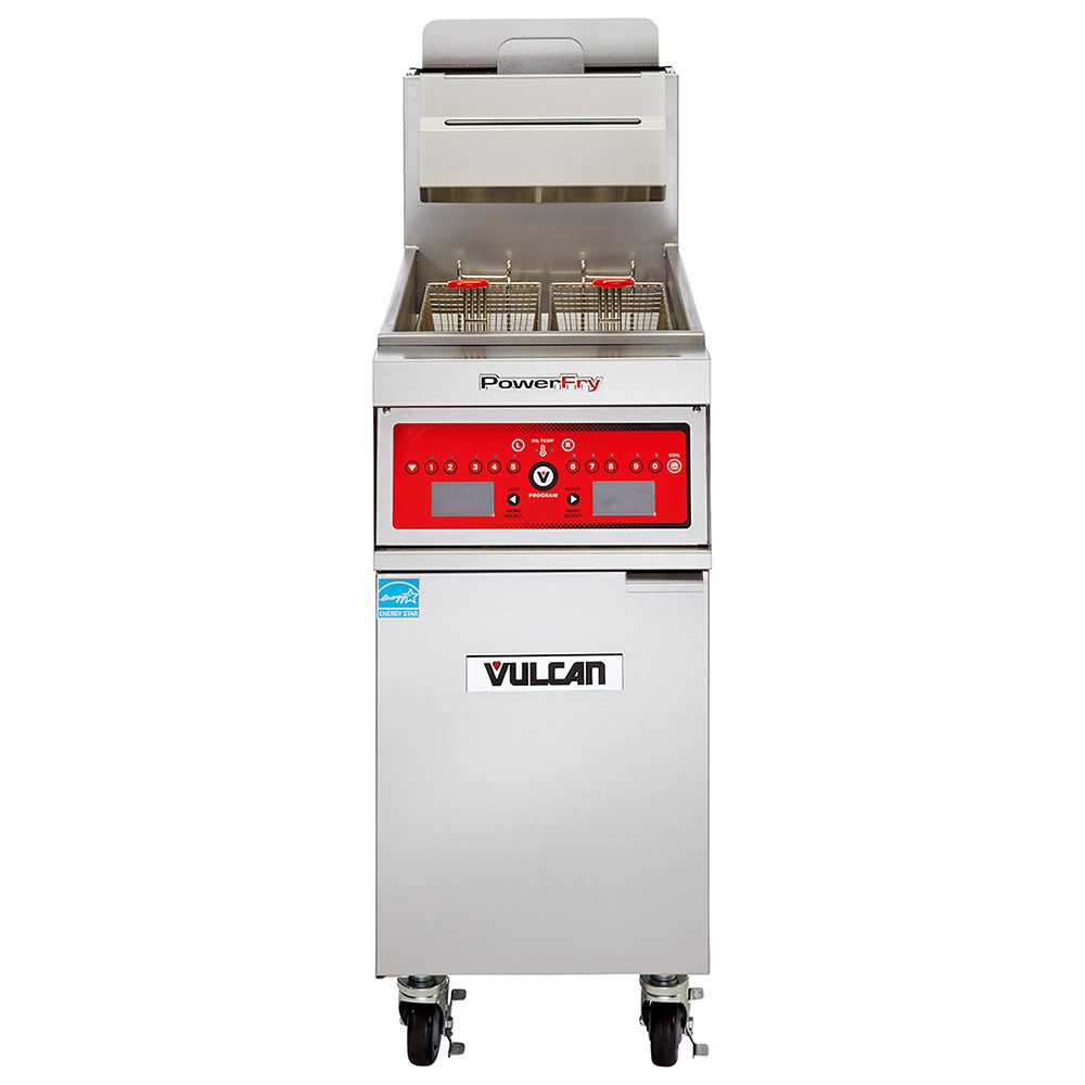 Vulcan VFRY18F LP Commercial Gas Fryer - 50 lb Vat, Floor Model, Liquid Propane, Solid State Analog Controls, Kleenscreen Flitration, Stainless Steel, Gas Type: LP