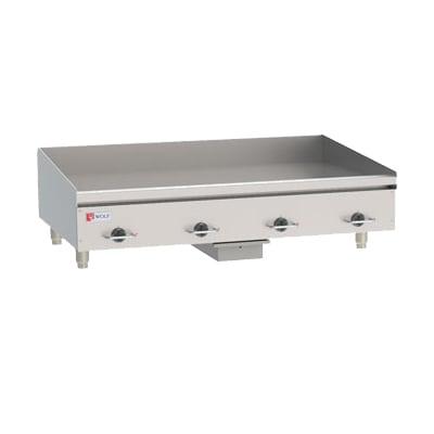 Wolf WEG48E 208/3 48" Electric Commercial Griddle w/ Thermostatic Controls - 1/2" Steel Plate, 208v/3ph, Snap Action Thermostatic Controls, 208 V, Stainless Steel