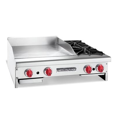 American Range AR48-36G2OB 48" Gas Commercial Griddle w/ (2) Burners & Manual Controls - 1" Steel Plate, Liquid Propane, Stainless Steel, Gas Type: LP