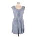 LC Lauren Conrad Casual Dress - Mini Scoop Neck Short sleeves: Blue Print Dresses - Women's Size Large