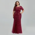 Donne Plus Size paillettes maglia ricamo sirena abito da sera formale manica corta eleganti abiti da