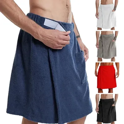 Männer Bademantel Bad Handtuch Einstellbare Elastische Taille Homewear Nachthemd Tasche Outdoor Sport Schwimmen Gym Spa Handtuch Männlichen Homewear Image