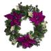 Purple Poinsettia and Silver Pine Cone Artificial Christmas Wreath - 24-Inch Unlit - 24"