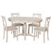 Solid Wood Dining Table Set Include Extendable Round Table & 4 Upholstered Dining Chairs, 5 Piece Kitchen Dining Room Set for 4