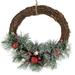 Red Ornaments Pine Needle and Stars Frosted Christmas Wreath 13.75-Inch - 13.75"