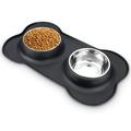 Dog Food Bowls Stainless Steel Pet Bowls & Dog Water Bowls with No-Spill and Non-Skid Feeder Bowls with Dog Bowl Mat for Small Medium Large Size Dogs Cats Puppy Pets Dog Dishes Black 12 OZ