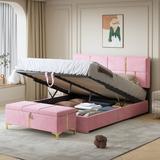 2-Pieces Bedroom Sets,Queen Size Upholstered Platform Bed with Storage Ottoman