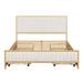 Metal Platform Bed Frame Storage Bed w/ 4 Pull-out Drawers, Stripe Upholstered Headboard Footboard, Metal Slat Support Bed Frame
