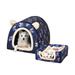 Dog Houses Pet House w/Fluffy Mat House Shape Removable & Washable Cover Dog Bed w/Double Sliders for Large Dogs Navy