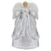 18" Blonde Angel in White and Sliver Dress with Faux Fur Trim Christmas Tree Topper - 18