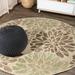 Zinnia Modern Floral Textured Weave Sage/Brown 6 Round Indoor/Outdoor Area Rug