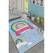 LaModaHome Area Rug Non-Slip - Blue Colorful striped and cloud Soft Machine Washable Bedroom Rugs Indoor Outdoor Bathroom Mat Kids Child Stain Resistant Living Room Kitchen Carpet 2.7 x 6.6 ft