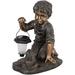 Luxenhome 15 Boy And Frog Garden Statue With Solar Light Resin Outdoor Statue For Patio Court Backyard Bronze