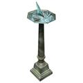 HYYYYH B28 Aluminum Column Sundial Pedestal Cast Aluminum with Copper and Light Verdigris Finish 25-Inch Height