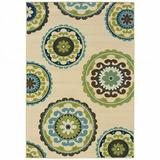 HomeRoots 7 x 10 ft. Ivory Indigo & Lime Medallion Disc Indoor & Outdoor Area Rug - Ivory - 7 x 10 ft.