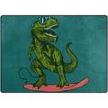SKYSONIC Surfing Green Dinosaur Area Rug 4 x5 Pet & Child Friendly Carpet for Living Room Bedroom Dining Room Indoor Outdoor Soft Rug Washable Non Slip Comfortable Area Rug