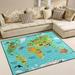 Dreamtimes Funny Cartoon World Map Area Rug 5 x7 Pet & Child Friendly Carpet Indoor Outdoor Soft Rug Washable Non Slip Comfortable Area Rug