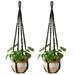 Macrame Plant Hanger 35 Set of 2 No Tassel Hanging Plant Holder Indoor Sturdy Flower Pot Holder (Black)