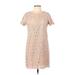 Ann Taylor Casual Dress - Mini High Neck Short sleeves: Tan Print Dresses - Women's Size 10 Petite